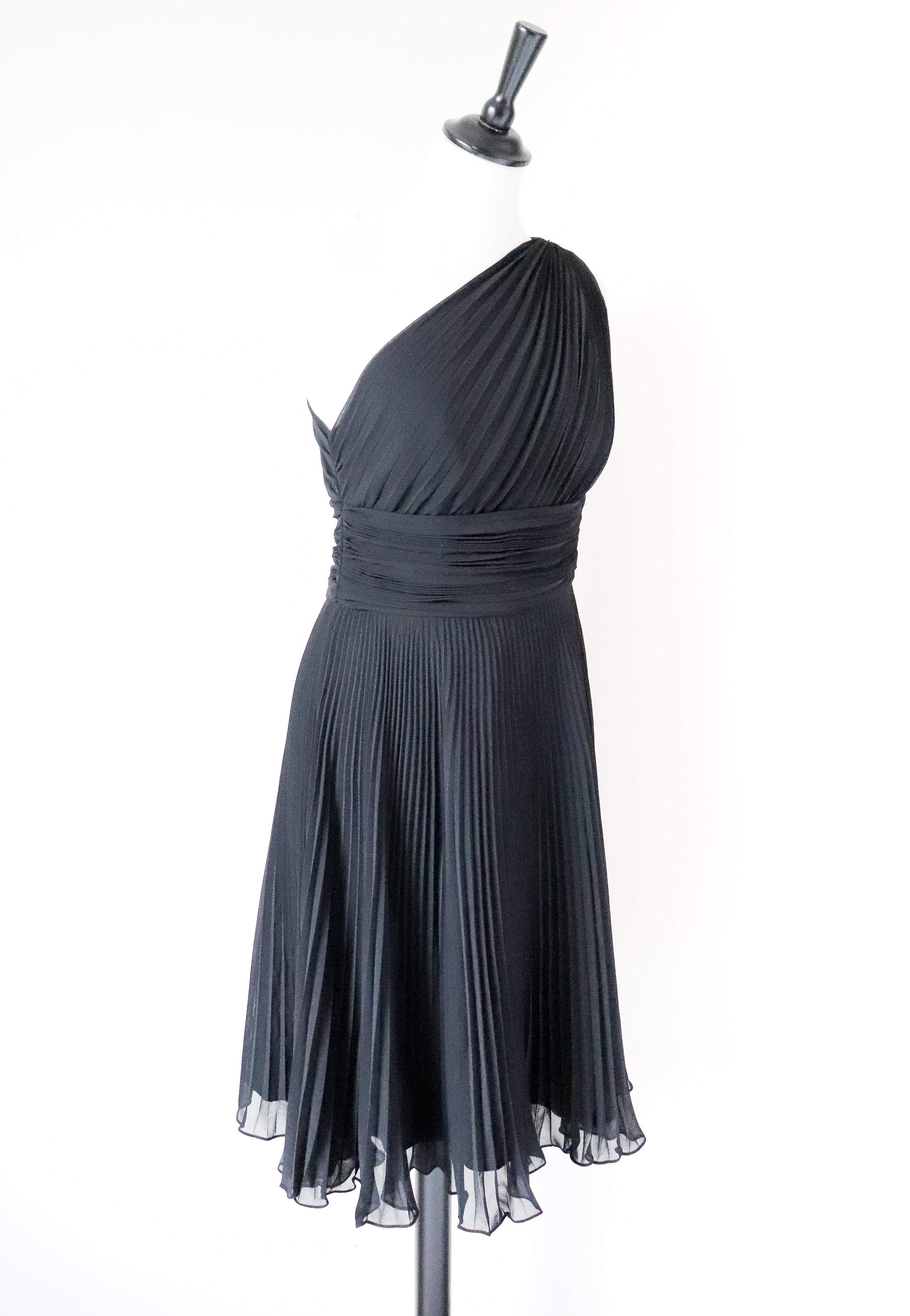 One Shoulder Black Dress - Party LBD - Maggie London Petites - XXS / UK 6 /8