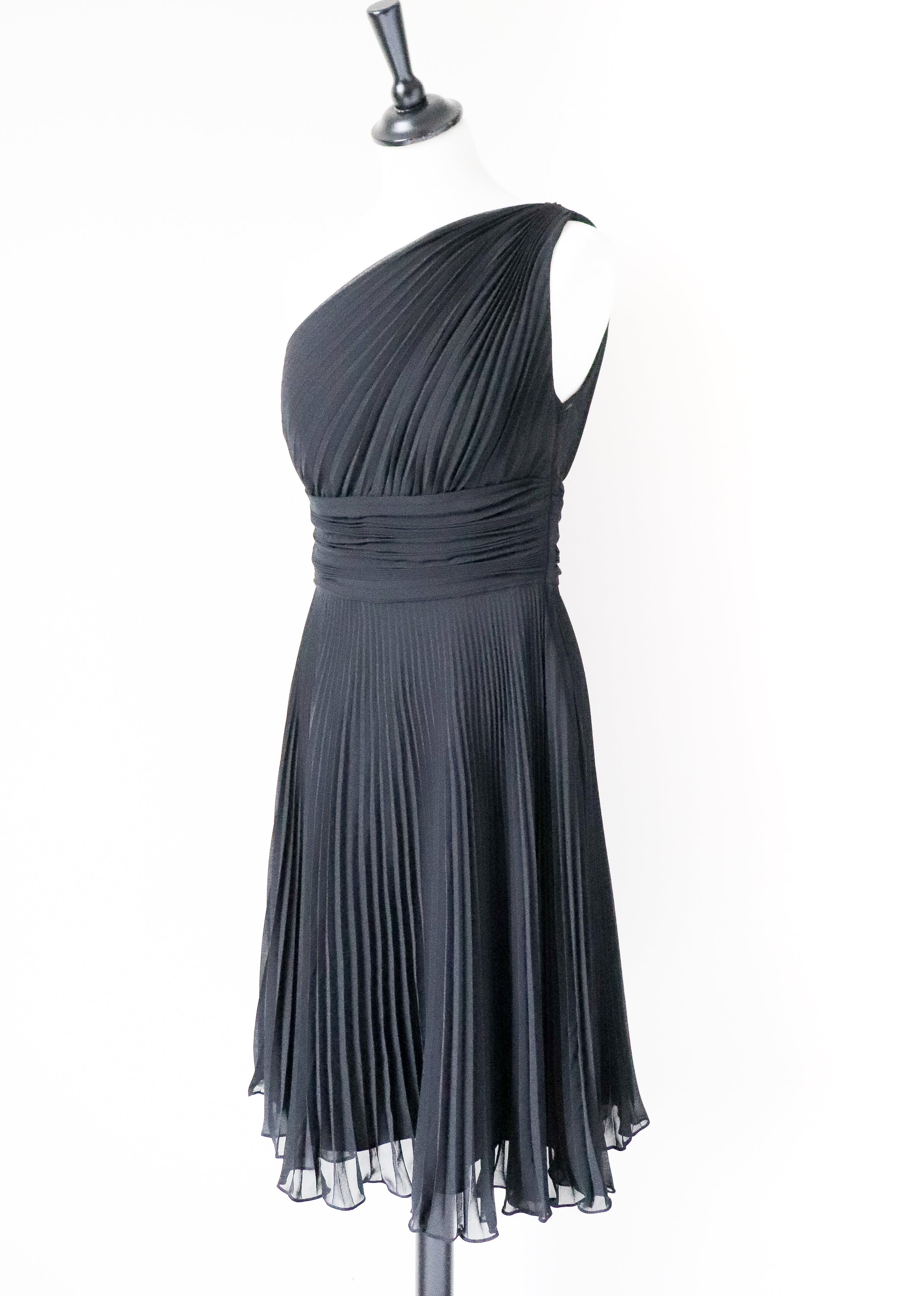 One Shoulder Black Dress - Party LBD - Maggie London Petites - XXS / UK 6 /8
