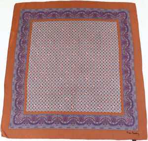Pierre Cardin Silk Scarf - Butterflies and Paisley - Brown / Pink - LARGE