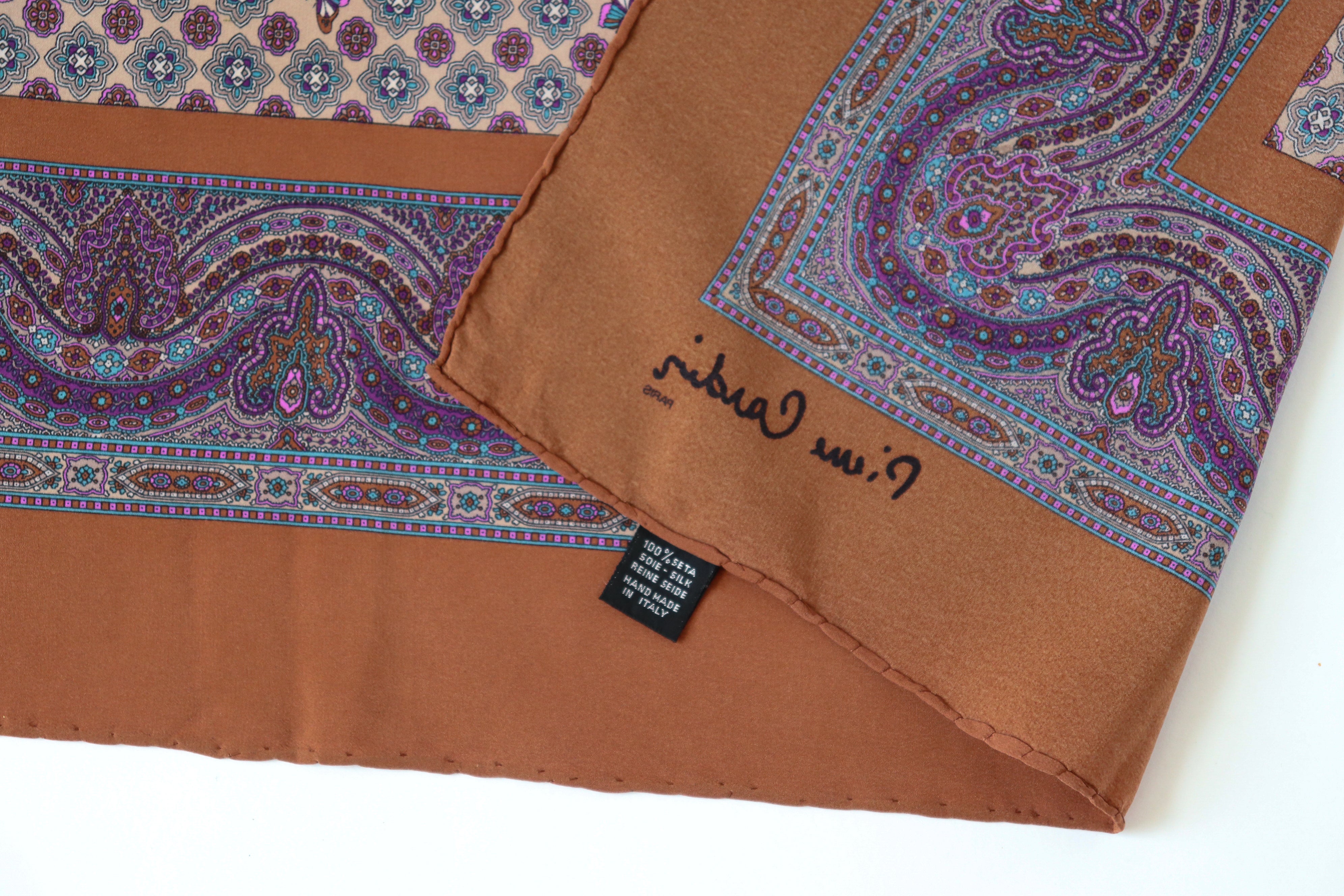 Pierre Cardin Silk Scarf - Butterflies and Paisley - Brown / Pink - LARGE