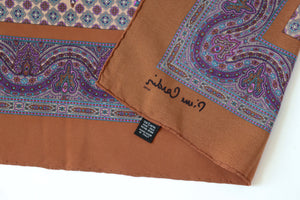 Pierre Cardin Silk Scarf - Butterflies and Paisley - Brown / Pink - LARGE