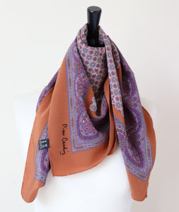 Pierre Cardin Silk Scarf - Butterflies and Paisley - Brown / Pink - LARGE
