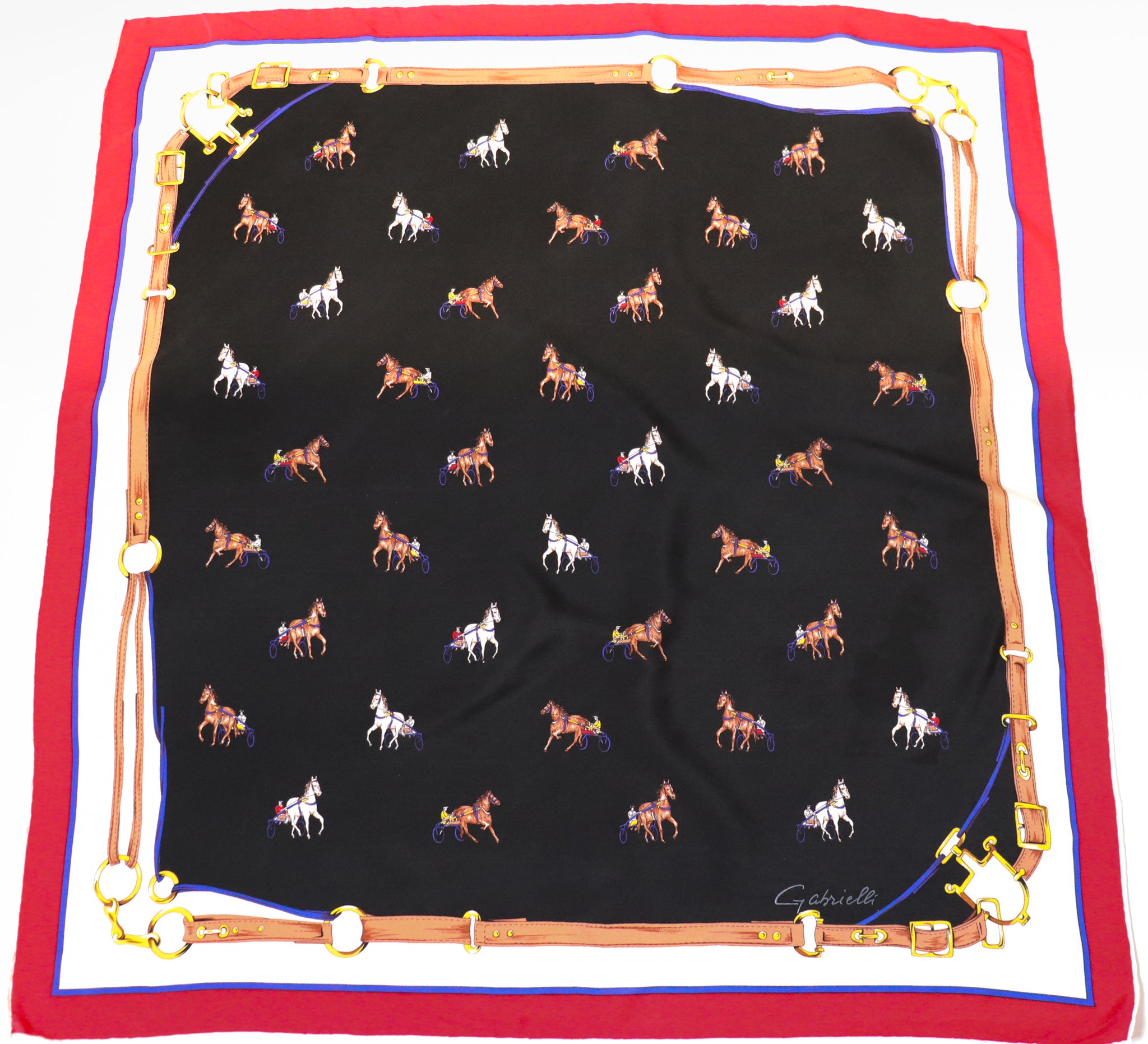 GABRIELLE Vintage Silk Scarf - 1970s - Chariot Horses - LARGE