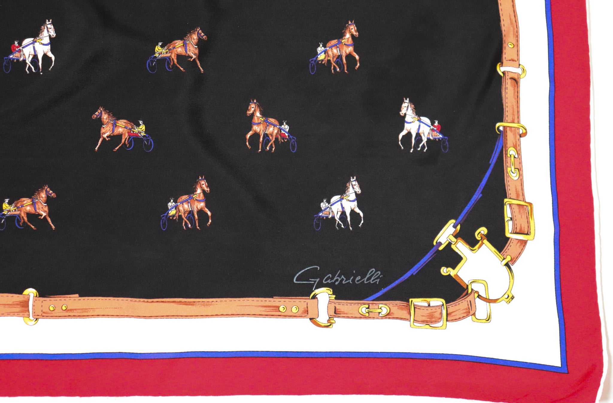GABRIELLE Vintage Silk Scarf - 1970s - Chariot Horses - LARGE