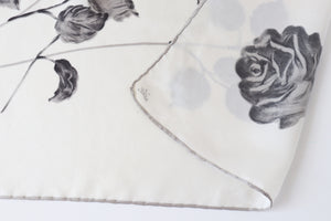 Bell Silk Scarf  - 1950s Vintage - Brushstroke Floral Print - Ivory / Pink / Purple Rose