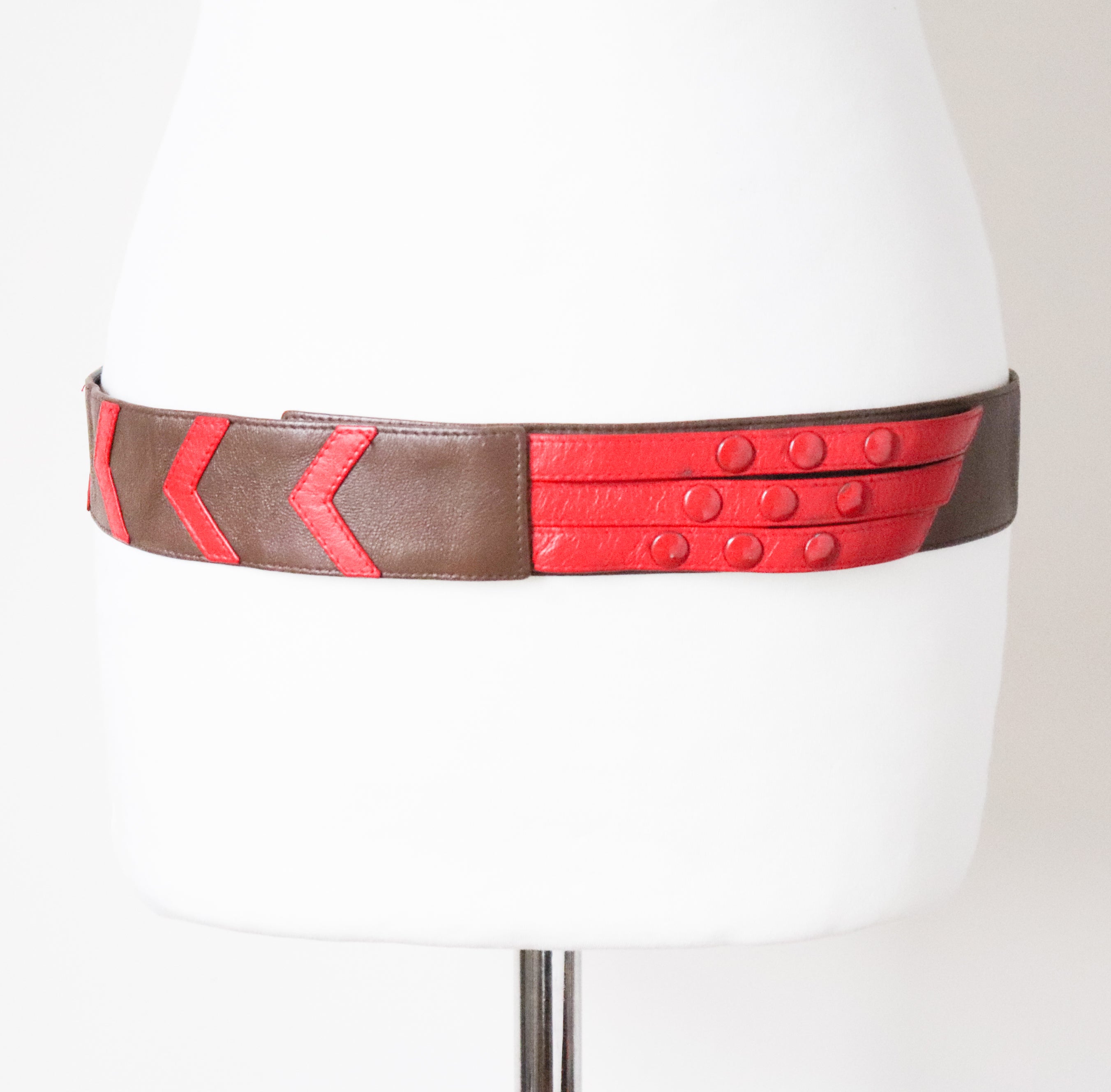 Red / Brown Leather 1980s Vintage Belt - Wide - Large / Medium