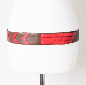 Red / Brown Leather 1980s Vintage Belt - Wide - Large / Medium