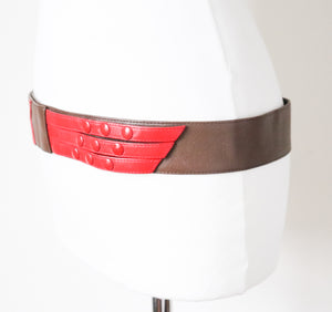 Red / Brown Leather 1980s Vintage Belt - Wide - Large / Medium