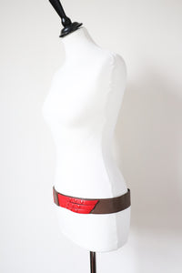 Red / Brown Leather 1980s Vintage Belt - Wide - Large / Medium