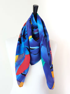 Pellegrino Vintage Silk Scarf  - Surreal Art Print / Parrot - Blue - Large