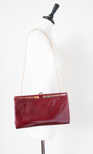 Burgundy Leather 2 way Clutch Bag / Shoulder Bag - 1980s Vintage - Small