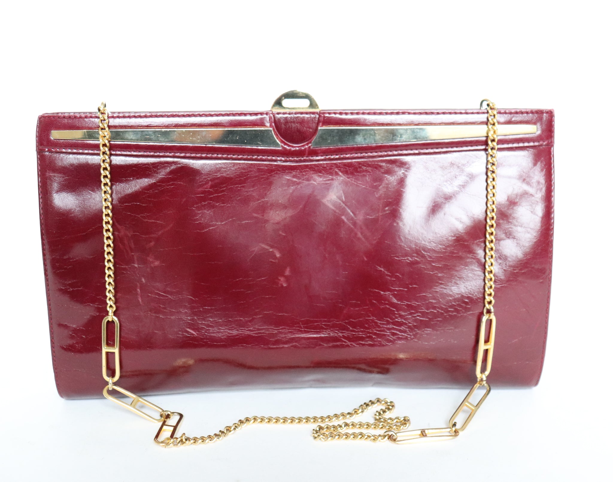 Burgundy Leather 2 way Clutch Bag / Shoulder Bag - 1980s Vintage - Small