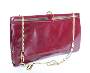 Burgundy Leather 2 way Clutch Bag / Shoulder Bag - 1980s Vintage - Small