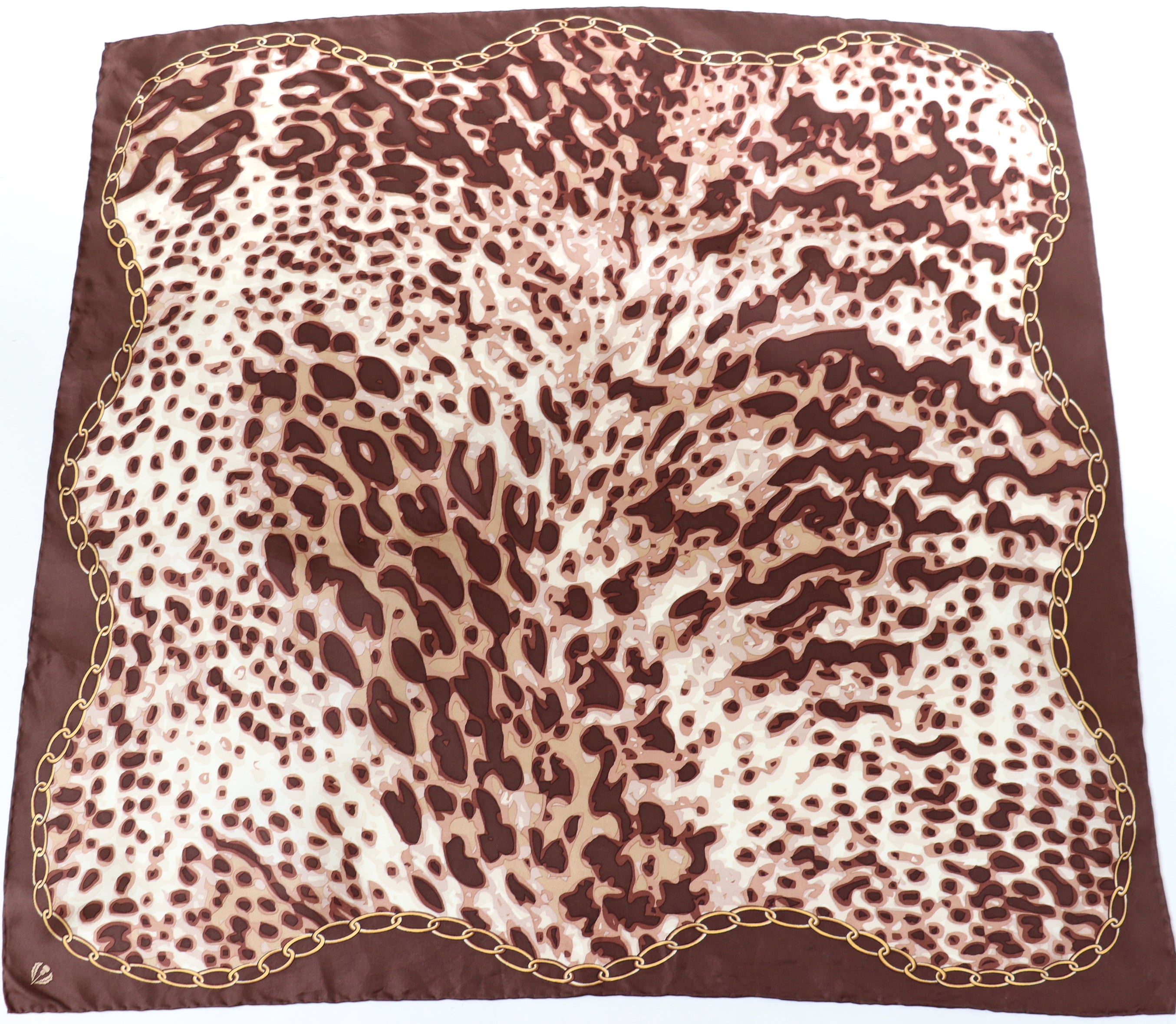 Leopard Print Vintage Silk Scarf  - Brown / Beige - LARGE
