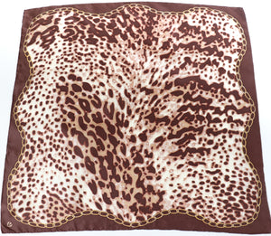 Leopard Print Vintage Silk Scarf  - Brown / Beige - LARGE
