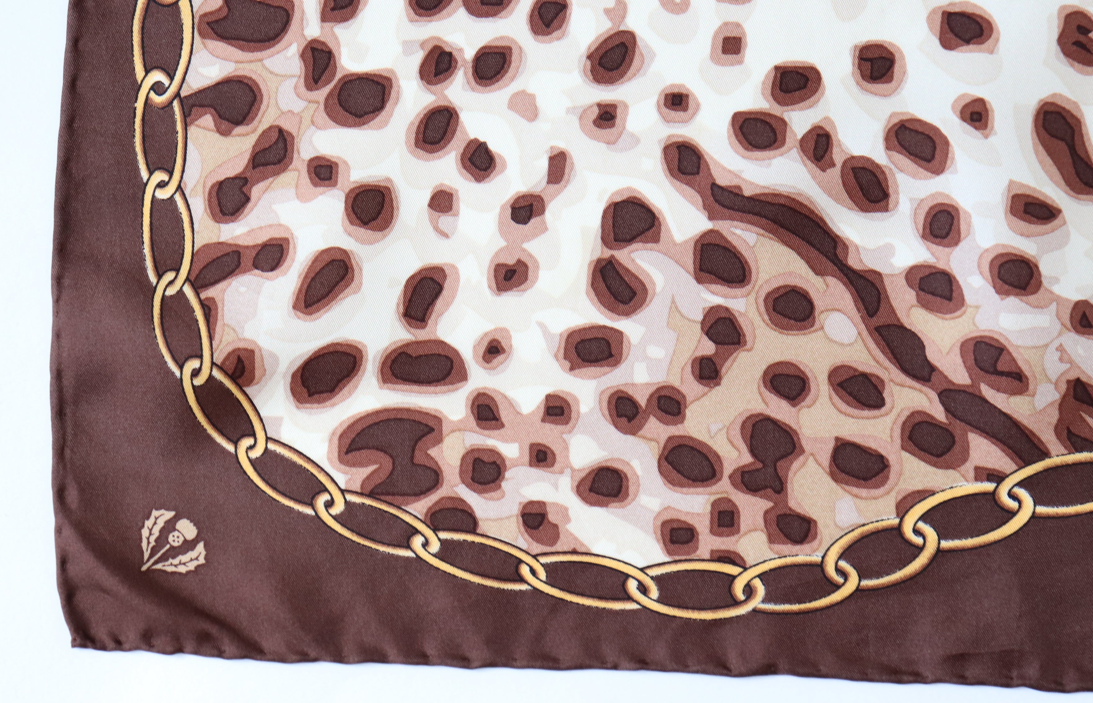 Leopard Print Vintage Silk Scarf  - Brown / Beige - LARGE