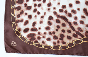 Leopard Print Vintage Silk Scarf  - Brown / Beige - LARGE