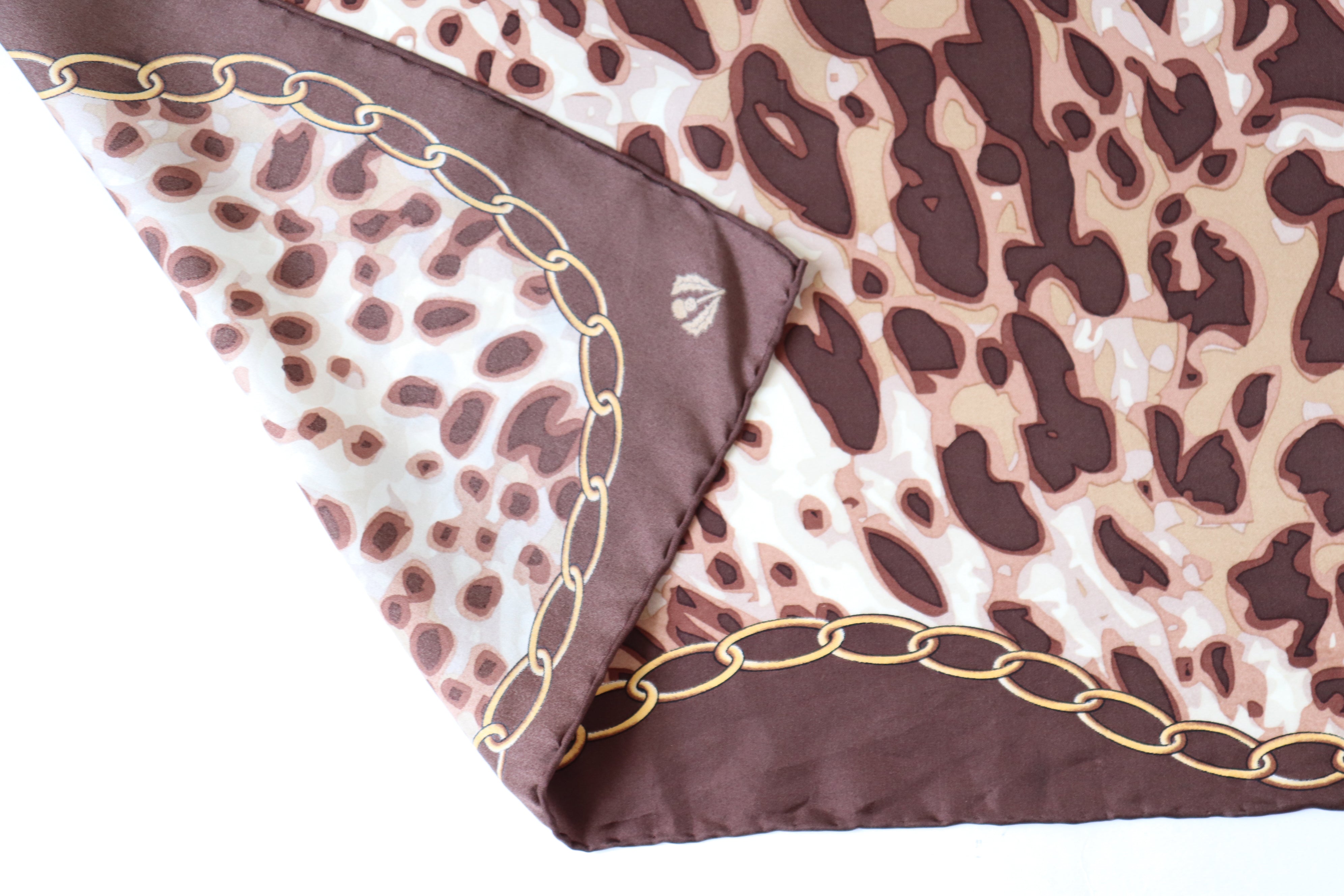 Leopard Print Vintage Silk Scarf  - Brown / Beige  - LARGE