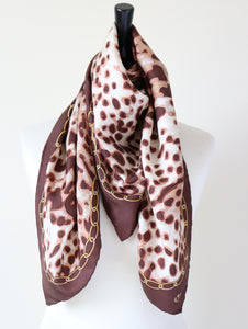 Leopard Print Vintage Silk Scarf  - Brown / Beige  - LARGE