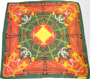 Renato Balestra Vintage Silk Scarf - Equestrian - Green / Brown - 90 x 90 - LARGE