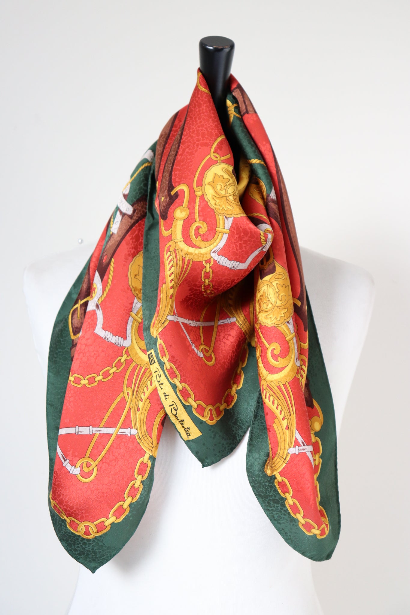 Renato Balestra Vintage Silk Scarf - Equestrian - Green / Brown - 90 x 90 - LARGE