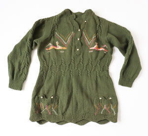 Hand Knitted  Green Vintage Jumper -  Wool  - Nordic / Alpine - M / L -   / UK 12 / 14