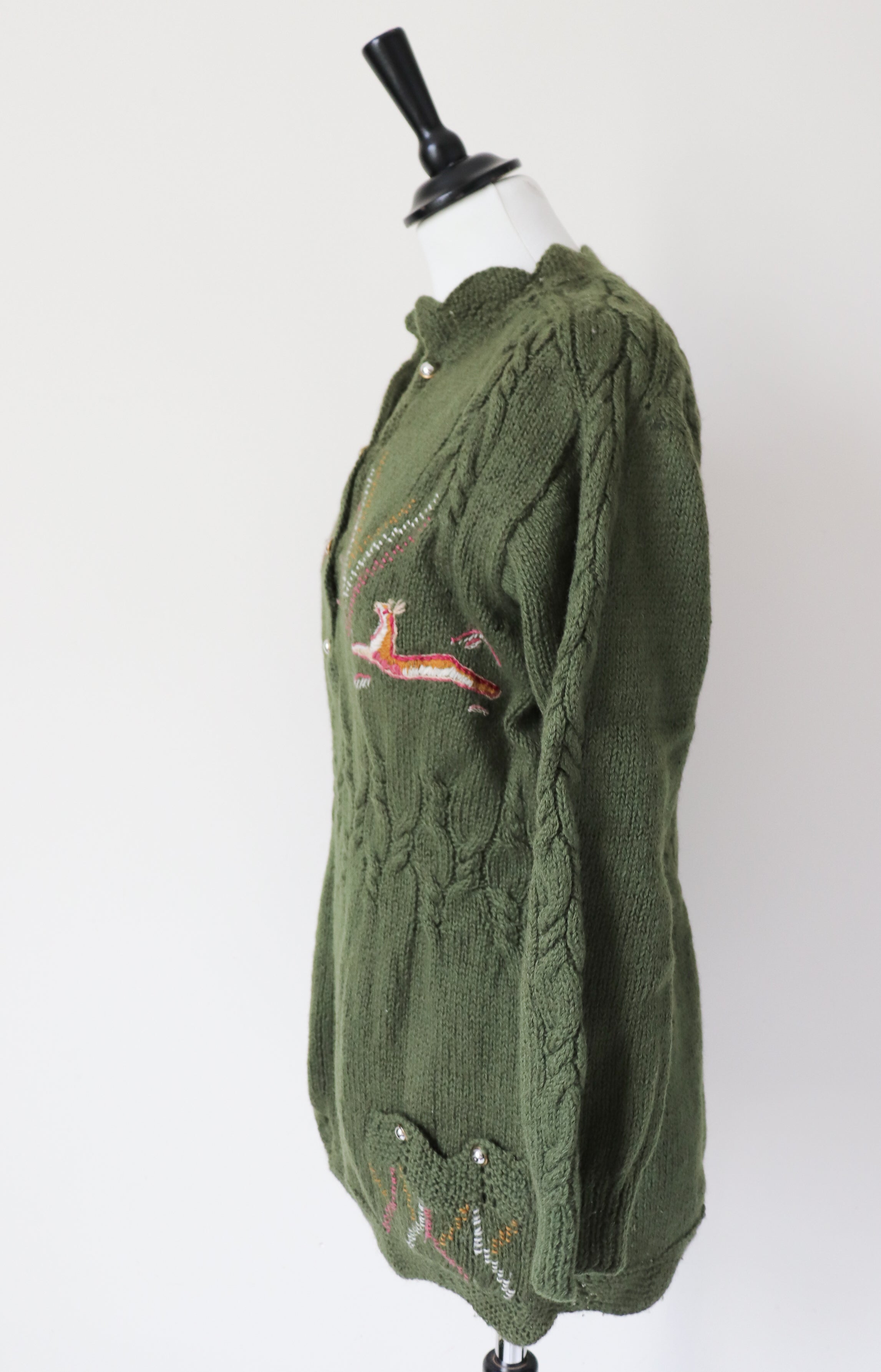Hand Knitted  Green Vintage Jumper -  Wool  - Nordic / Alpine - M / L -   / UK 12 / 14