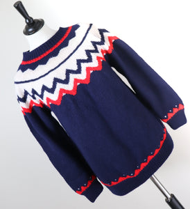 Nordic Vintage Jumper - Wool - Blue / Red - S / M - UK 10 / 12