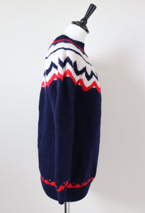 Nordic Vintage Jumper - Wool - Blue / Red - S / M - UK 10 / 12
