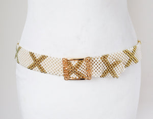 Vintage Plastic Pearl Belt / Gilt Buckle (Gold Tone) - Small / Medium