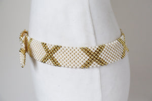 Vintage Plastic Pearl Belt / Gilt Buckle (Gold Tone) - Small / Medium