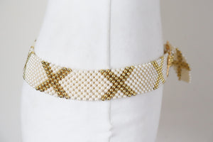 Vintage Plastic Pearl Belt / Gilt Buckle (Gold Tone) - Small / Medium