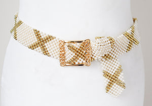 Vintage Plastic Pearl Belt / Gilt Buckle (Gold Tone) - Small / Medium