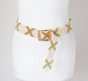 Vintage Plastic Pearl Belt / Gilt Buckle (Gold Tone) - Small / Medium