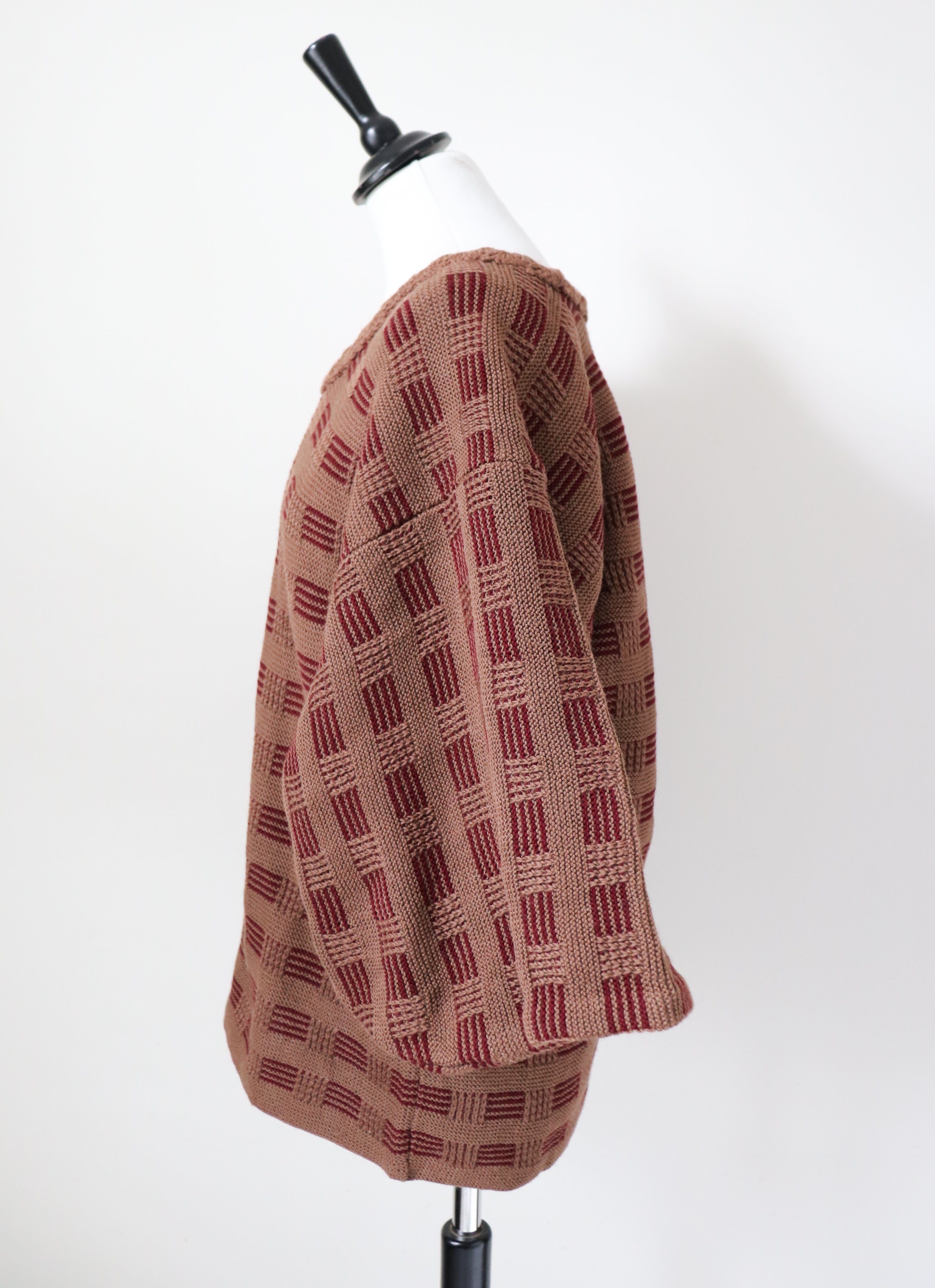 Vintage Kimono Cardigan - Hand Knitted Brown Wool - L / XL - UK 14 / 16