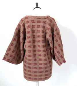 Vintage Kimono Cardigan - Hand Knitted Brown Wool - L / XL - UK 14 / 16