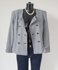Michelle Stuart Collarless Houndstooth Jacket - Black / White - Vintage - M / UK 12