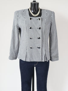 Michelle Stuart Collarless Houndstooth Jacket - Black / White - Vintage - M / UK 12