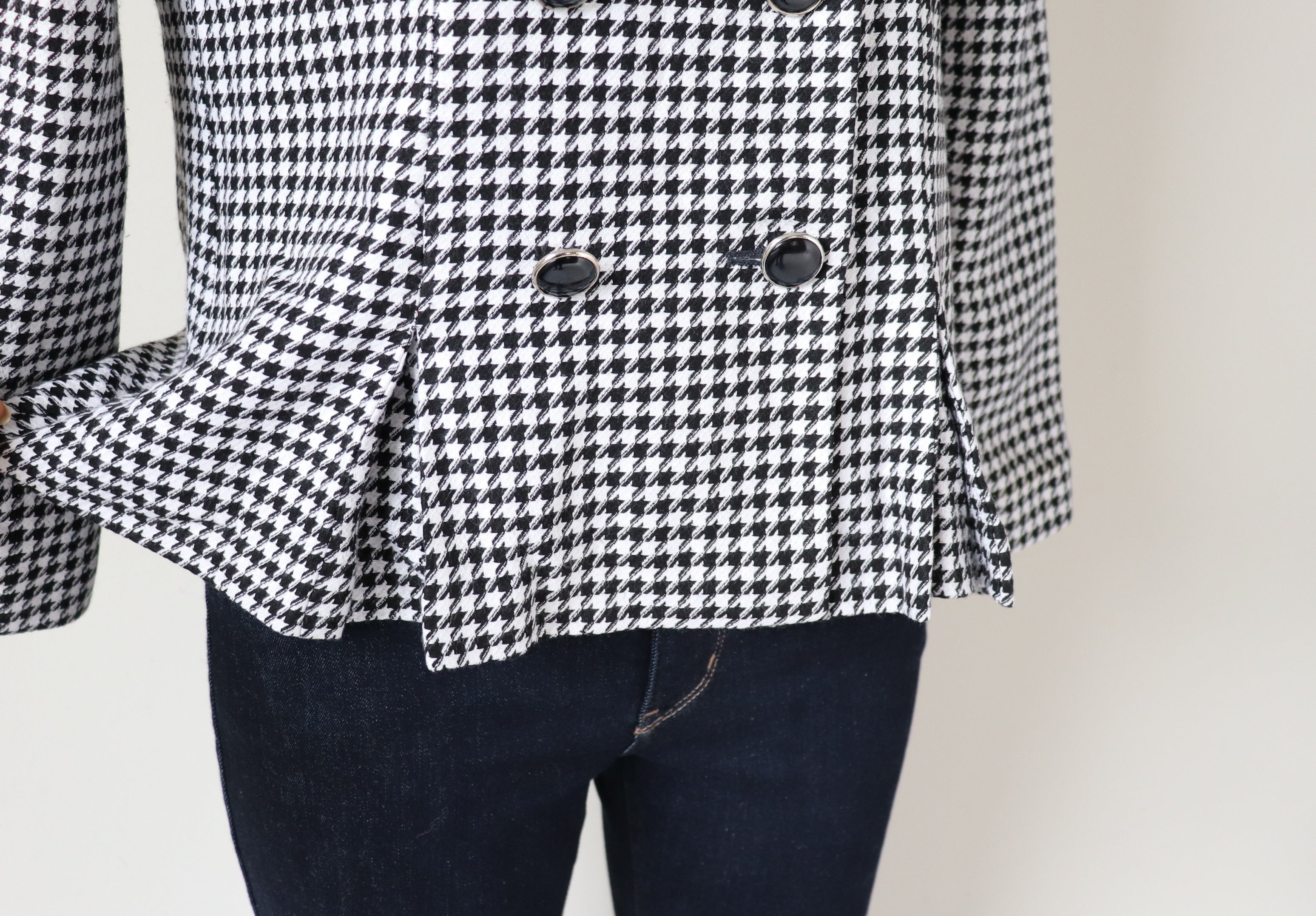 Michelle Stuart Collarless Houndstooth Jacket - Black / White - Vintage - M / UK 12