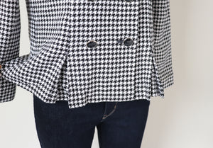 Michelle Stuart Collarless Houndstooth Jacket - Black / White - Vintage - M / UK 12