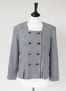 Michelle Stuart Collarless Houndstooth Jacket - Black / White - Vintage - M / UK 12