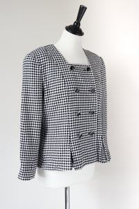Michelle Stuart Collarless Houndstooth Jacket - Black / White - Vintage - M / UK 12