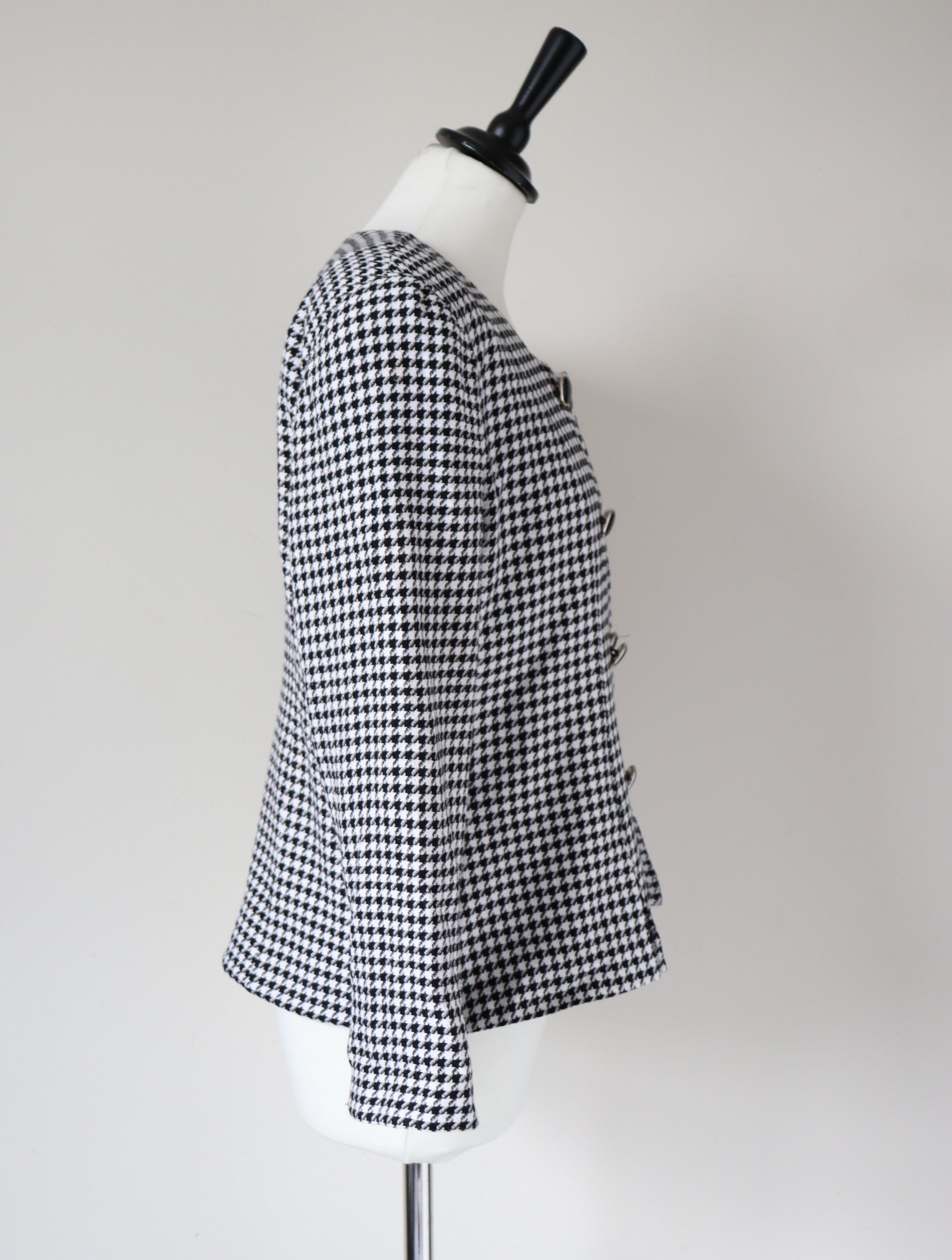 Michelle Stuart Collarless Houndstooth Jacket - Black / White - Vintage - M / UK 12