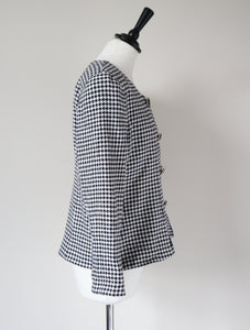 Michelle Stuart Collarless Houndstooth Jacket - Black / White - Vintage - M / UK 12