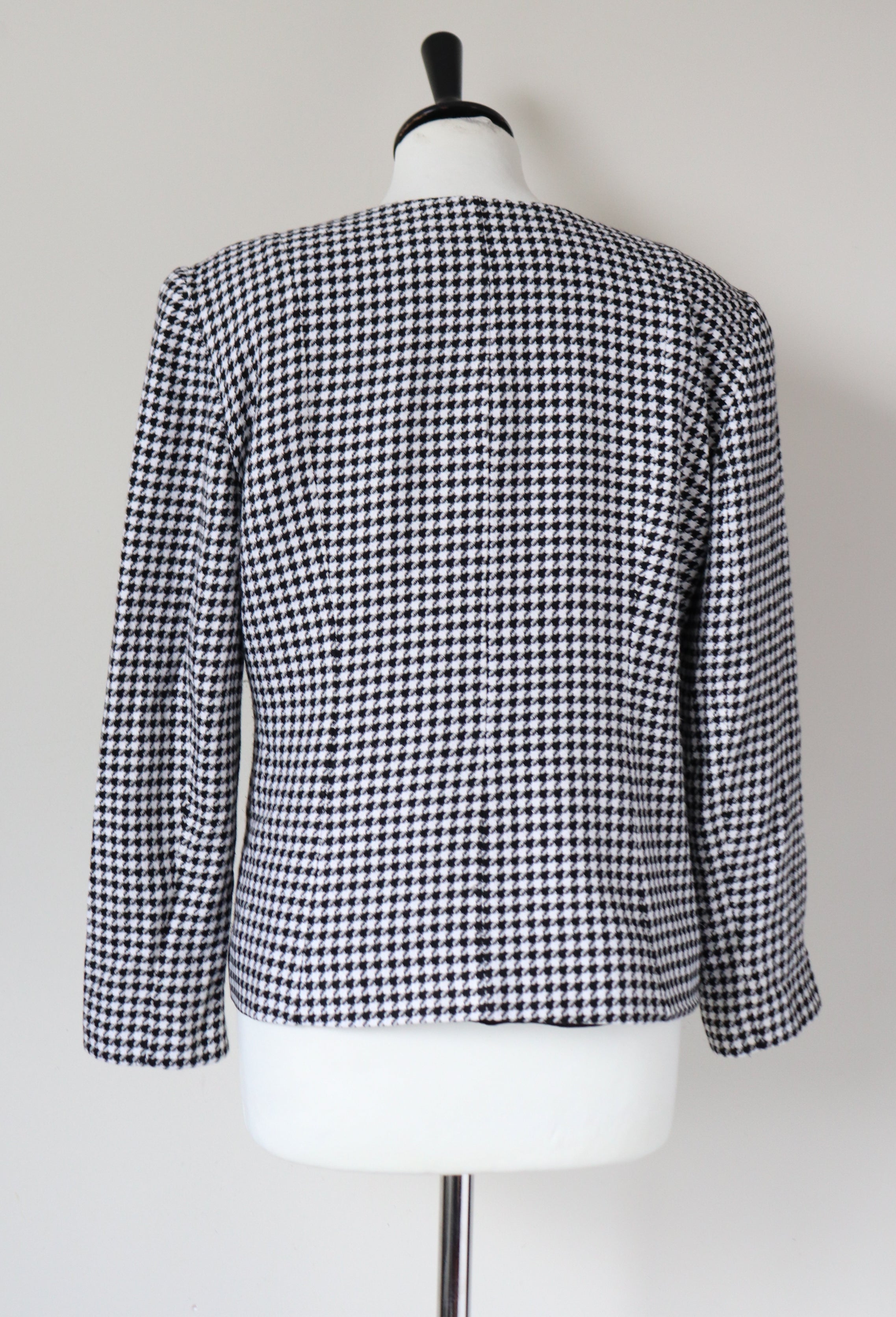 Michelle Stuart Collarless Houndstooth Jacket - Black / White - Vintage - M / UK 12