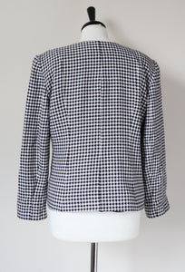 Michelle Stuart Collarless Houndstooth Jacket - Black / White - Vintage - M / UK 12