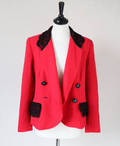 Red 1990s Fitted Jacket - Red Crepe - Vintage - M / UK 12