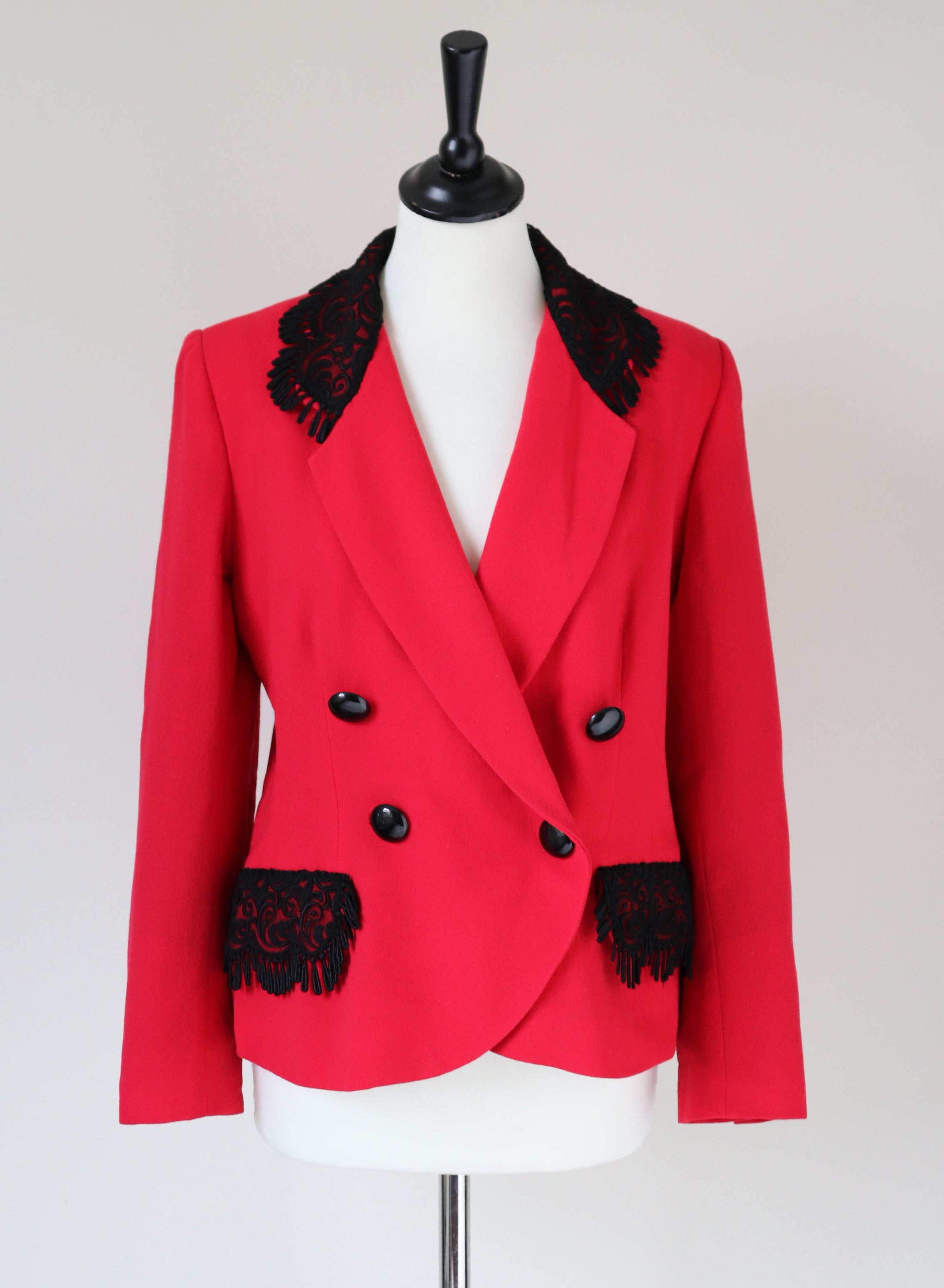 Red 1990s Fitted Jacket - Red Crepe - Vintage - M / UK 12
