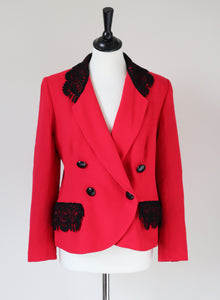 Red 1990s Fitted Jacket - Red Crepe - Vintage - M / UK 12