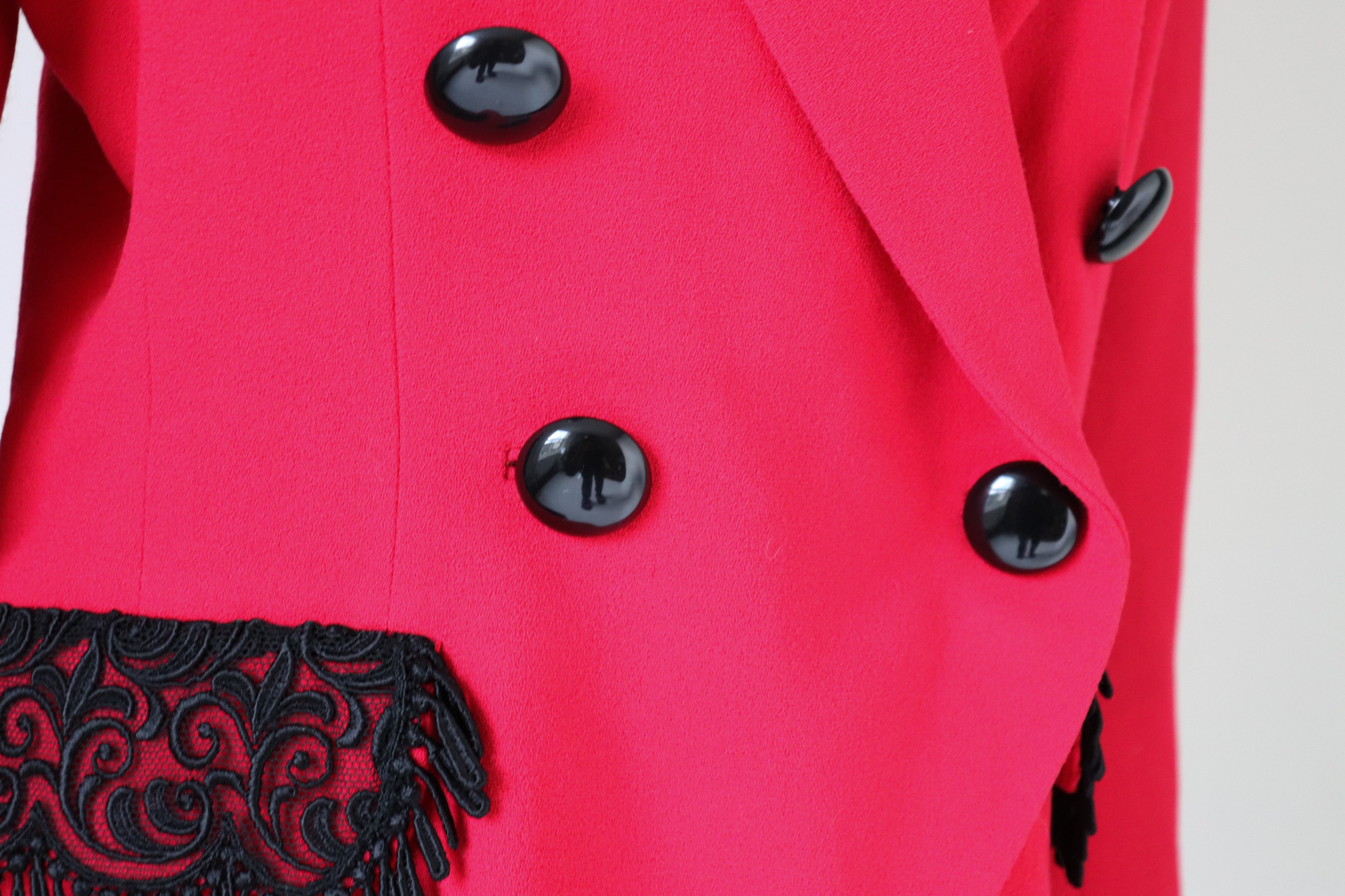 Red 1990s Fitted Jacket - Red Crepe - Vintage - M / UK 12
